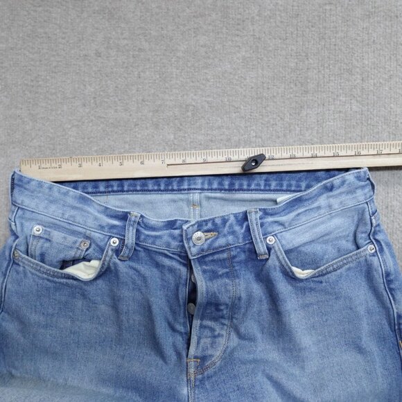 Buck Mason Jeans 34 x 32 Blue Straight Button Fly - Picture 6 of 11
